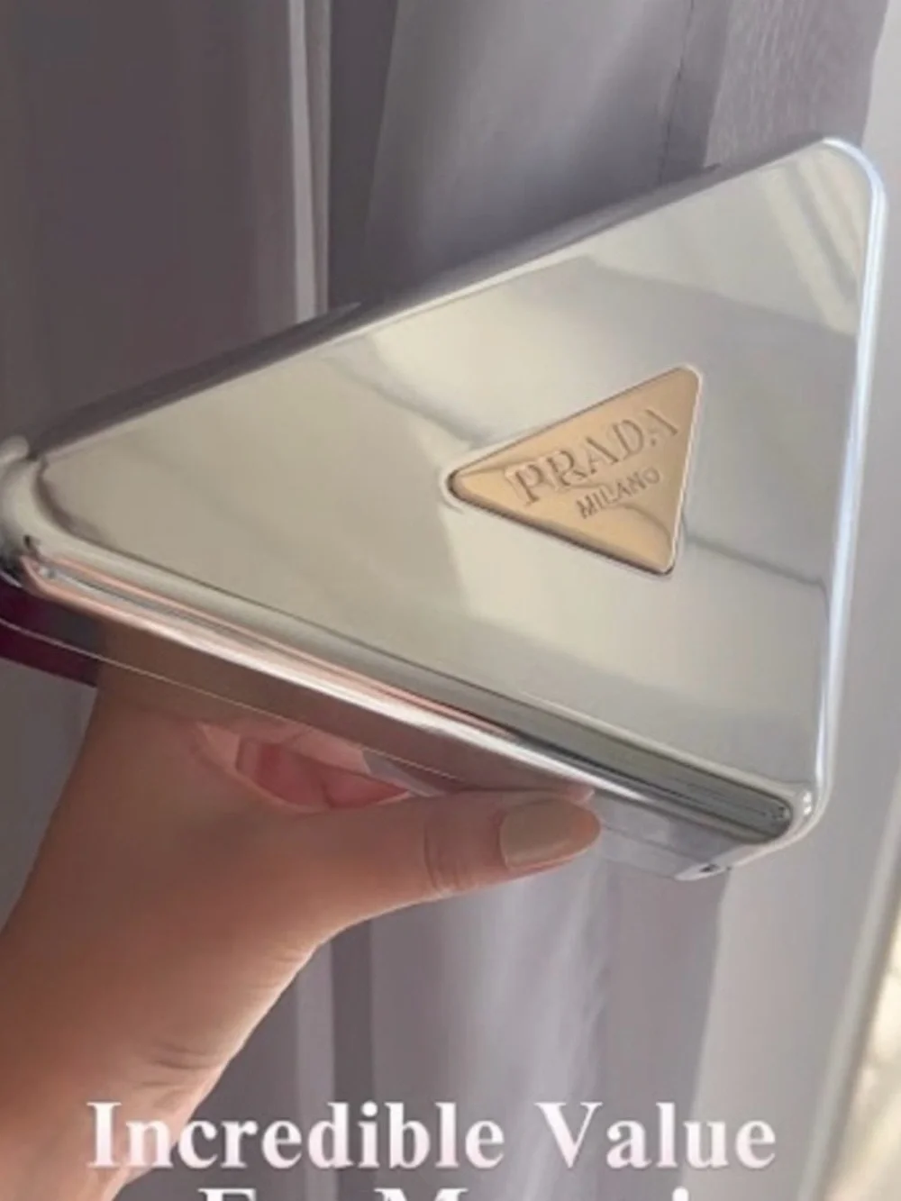 Prada Gold-Tone Triangle Logo Metallic Clutch 7*7*10 inches